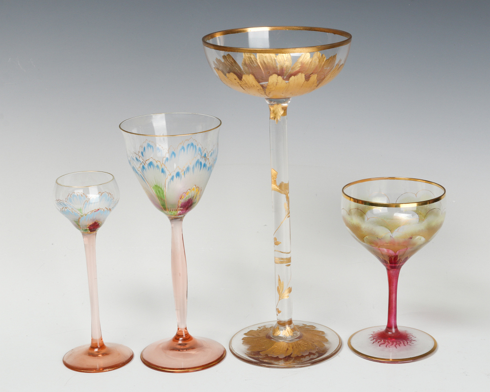 CIRCA 1900 BOHEMIAN ENAMELED STEMWARE ATTR HECKERT