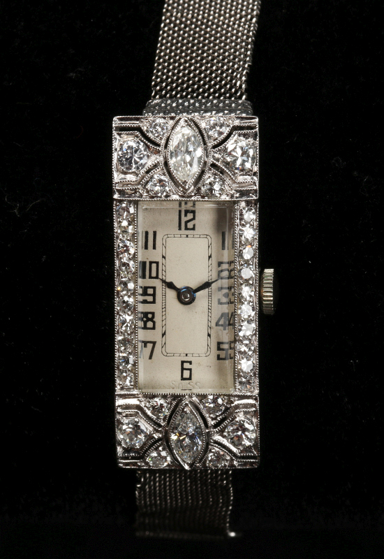 LADIES ART DECO PLATINUM DIAMOND WATCH W/ 14K BAND