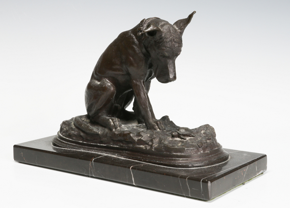 A CHRISTINE BALDWIN BRONZE GREAT DANE AND TURTLE