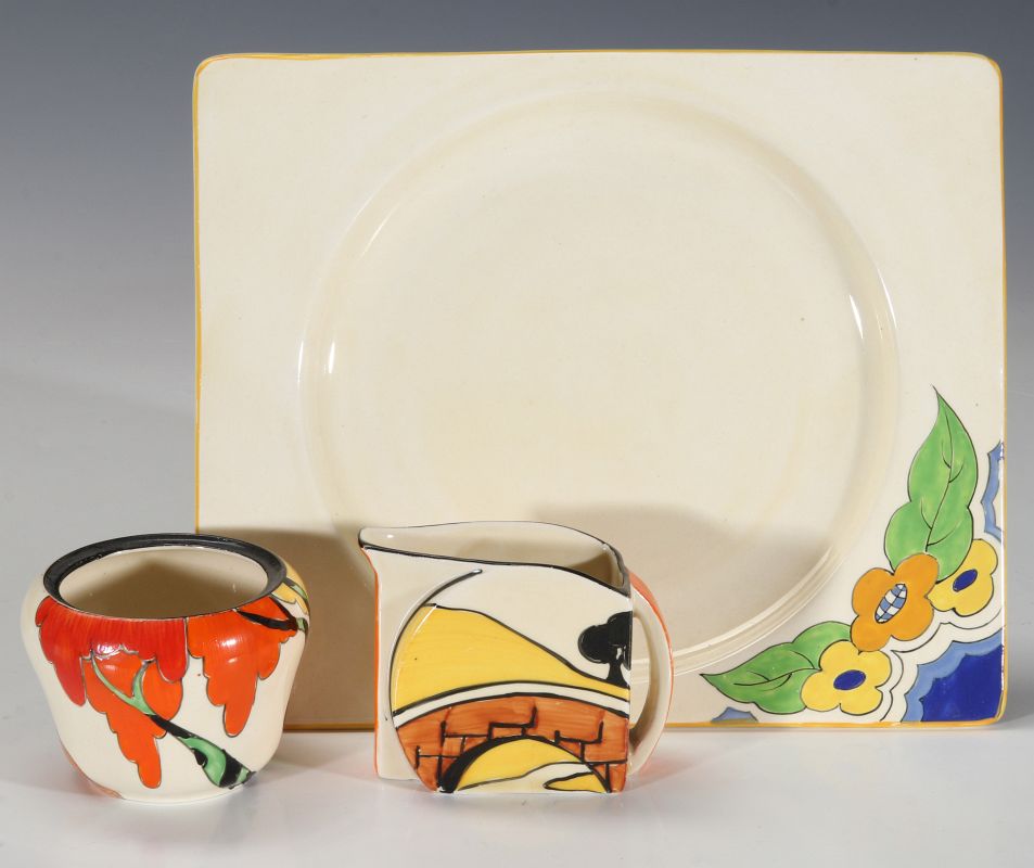 THREE PIECES OF CLARICE CLIFF BIZARRE WARE