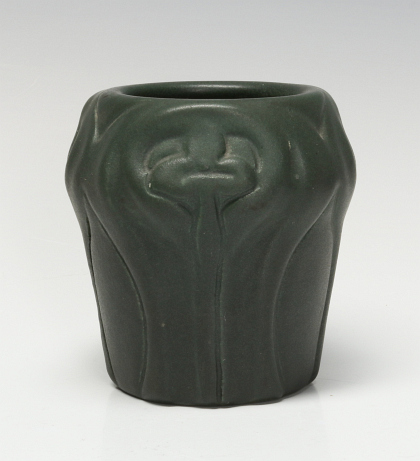 A MATTE GREEN VAN BRIGGLE VASE, # 310, DATED 1902