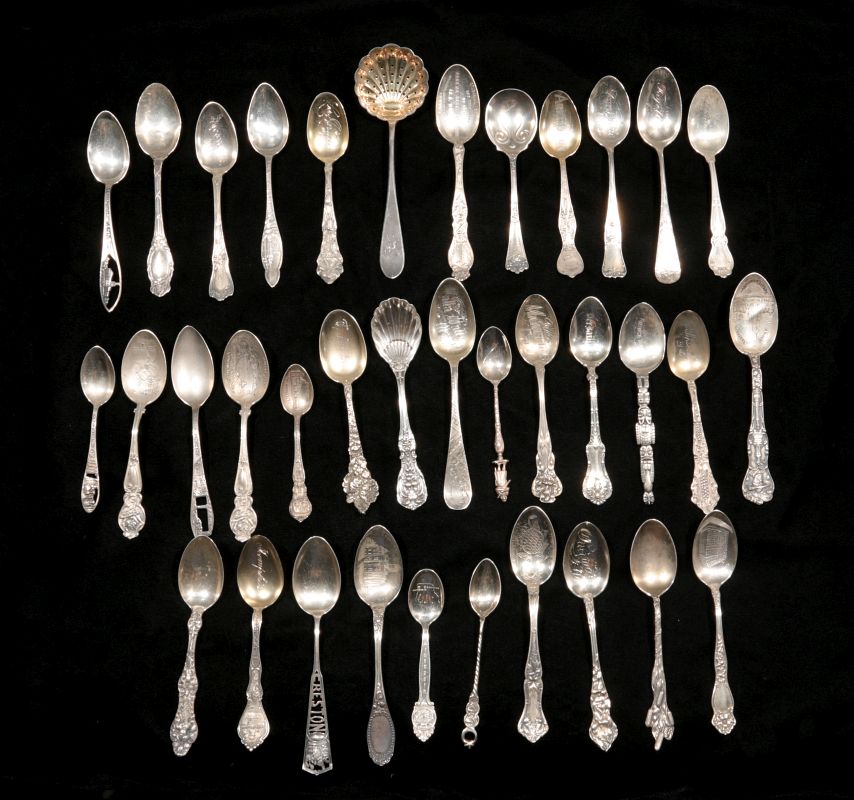 ESTATE LOT OF STERLING SILVER SOUVENIR SPOONS ETC