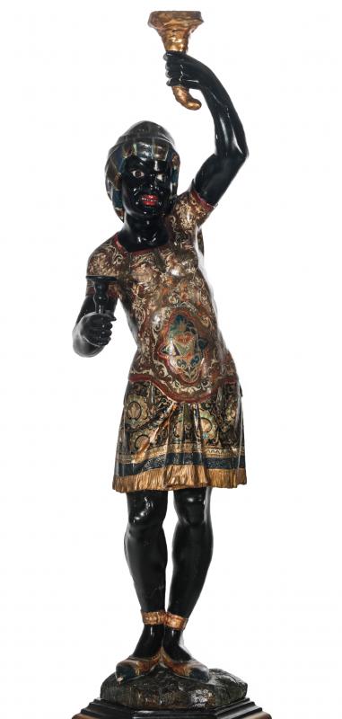 A 19TH CENT VENETIAN BLACKAMOOR FIGURE ON PLINTH