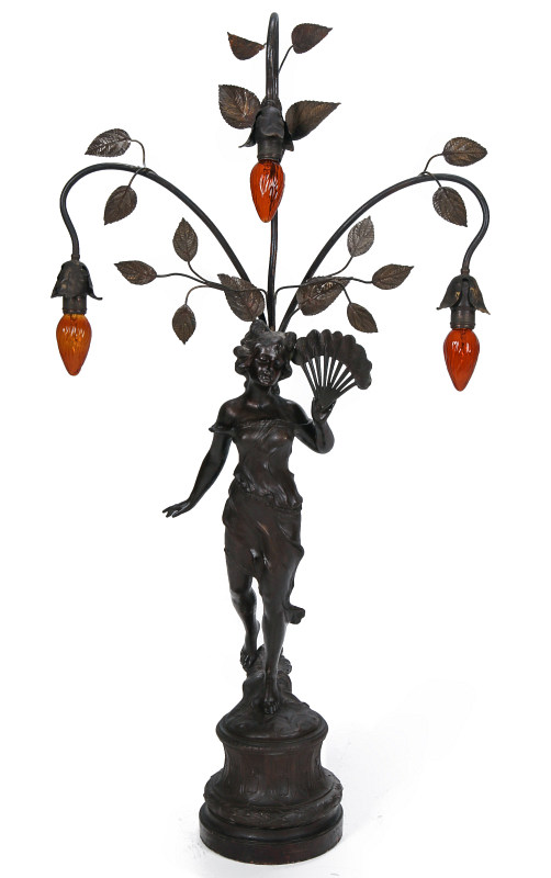 A VICTORIAN PATINATED SPELTER NEWELL POST LIGHT