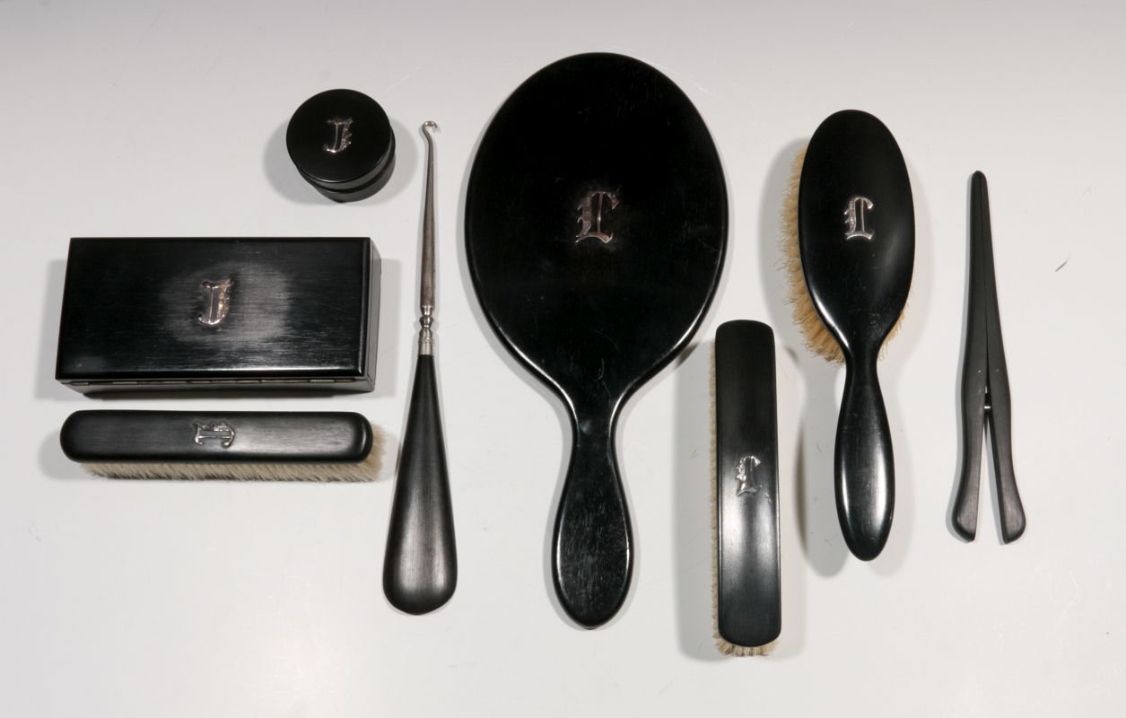 A GUILLOCHE ENAMEL MANICURE SET, PLUS ANOTHER