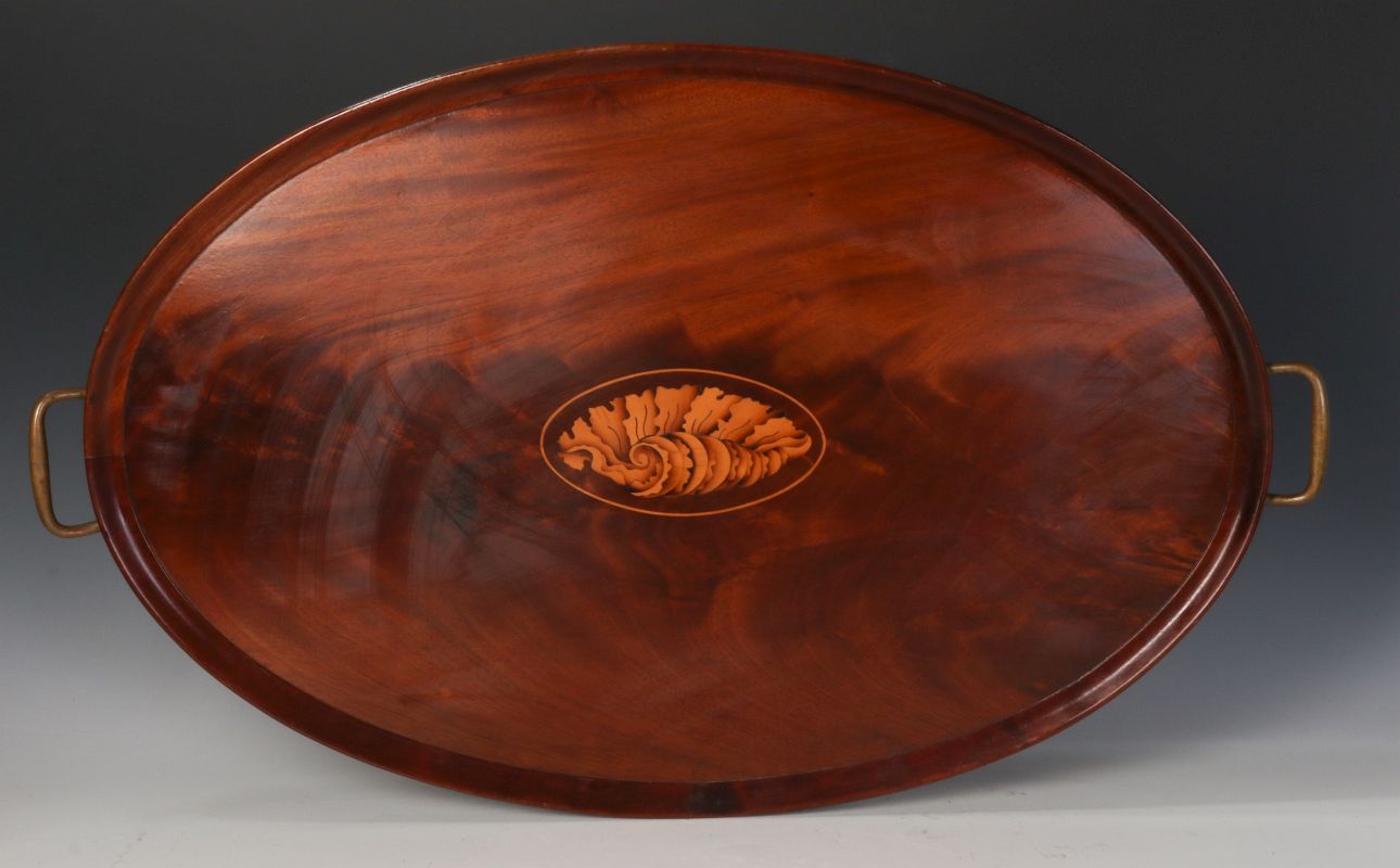 AN EARLY 20TH C COWAN CHICAGO INLAID MAHOGANY TRAY