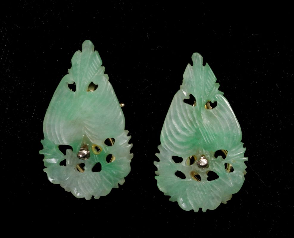 PAIR CARVED JADE PHOENIX BIRD PLAQUES AS EARRINGS