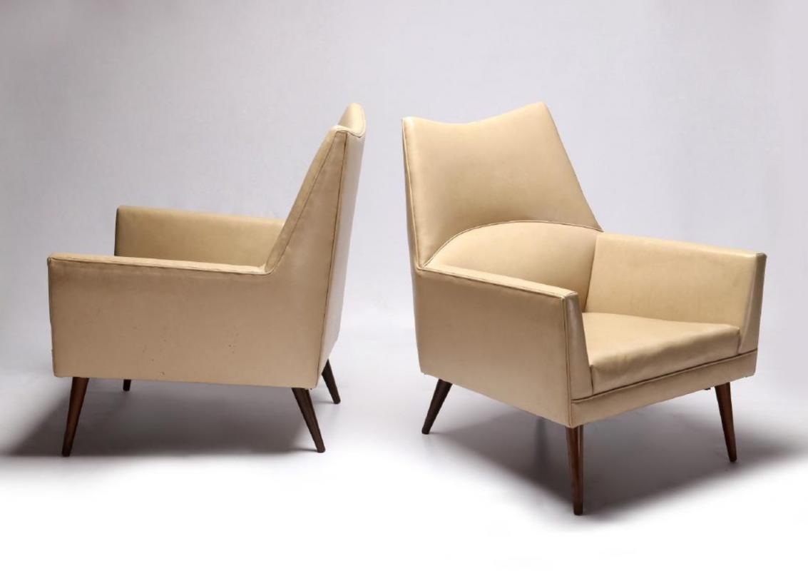 A PAIR PAUL MCCOBB VINYL SQUIRM LOUNGE CHAIRS