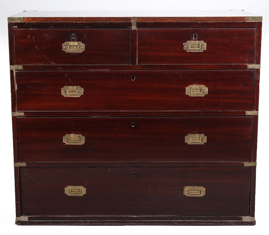 A 19TH CENTURY MAHOGANY CAMPAIGN CHEST