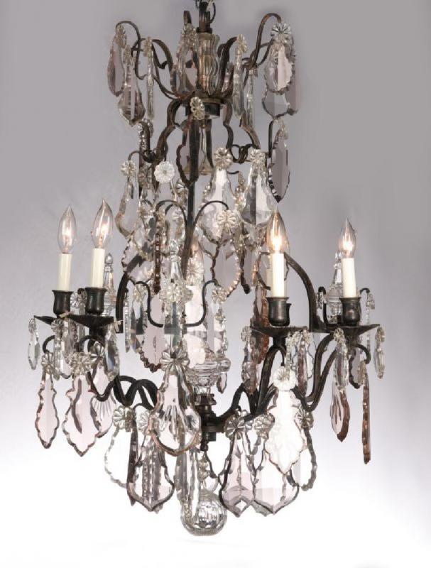 A FABULOUS OXIDIZED BRONZE SIX LIGHT CHANDELIER