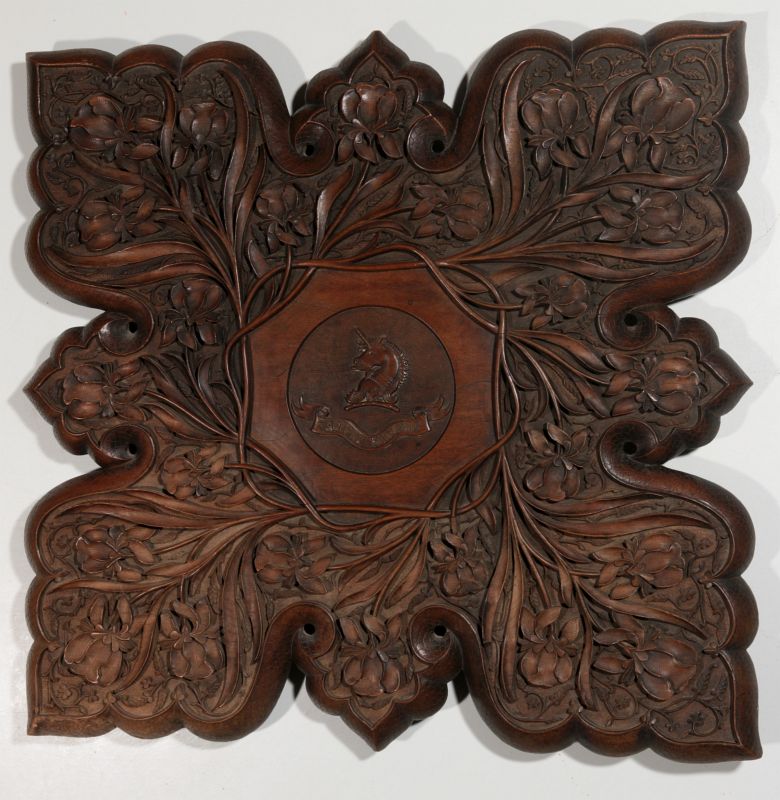 ELABORATE WALNUT ART NOUVEAU CUNNINGHAM CREST