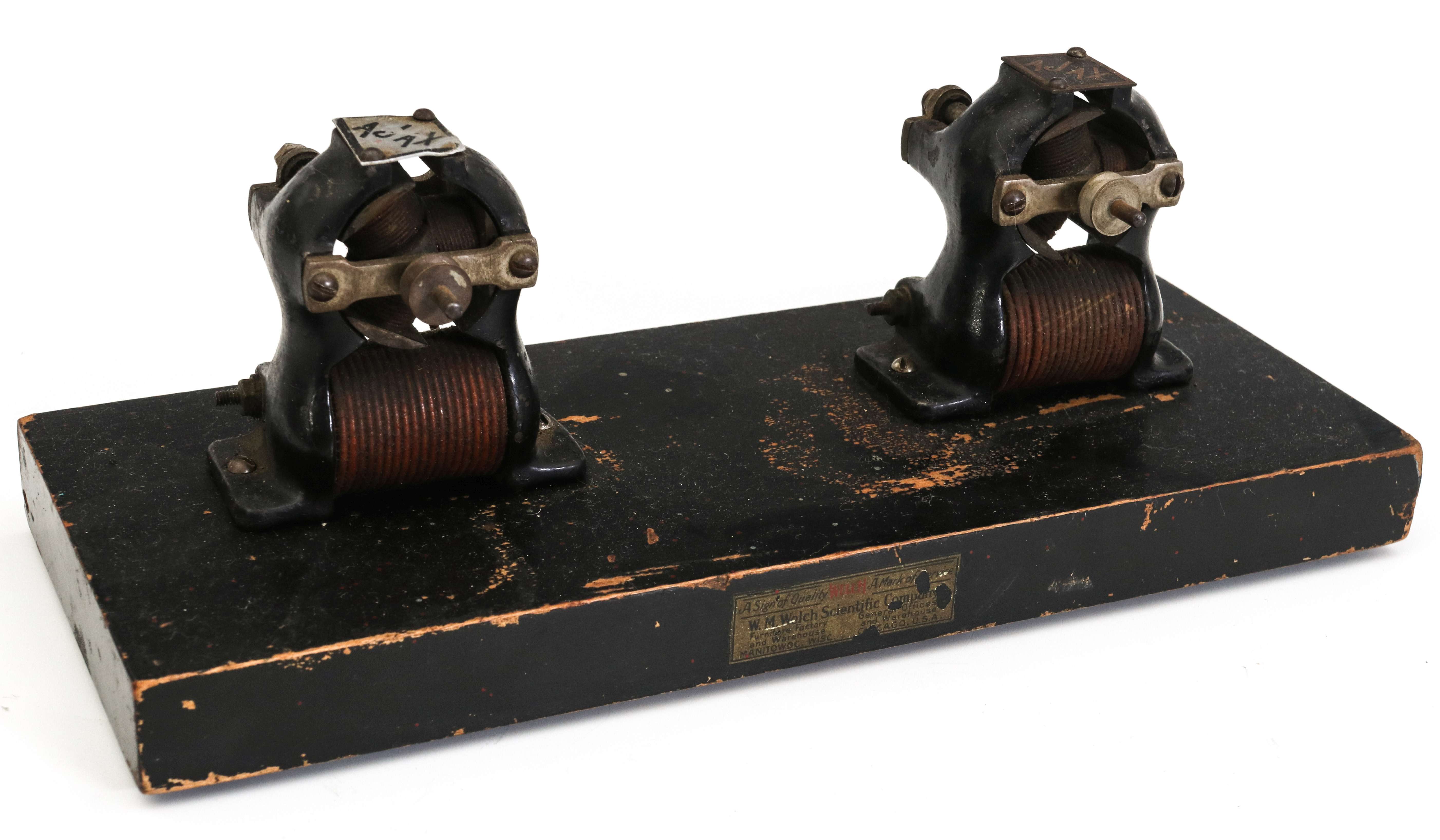 EARLY AJAX OPEN COIL MOTORS ON WOOD BASE