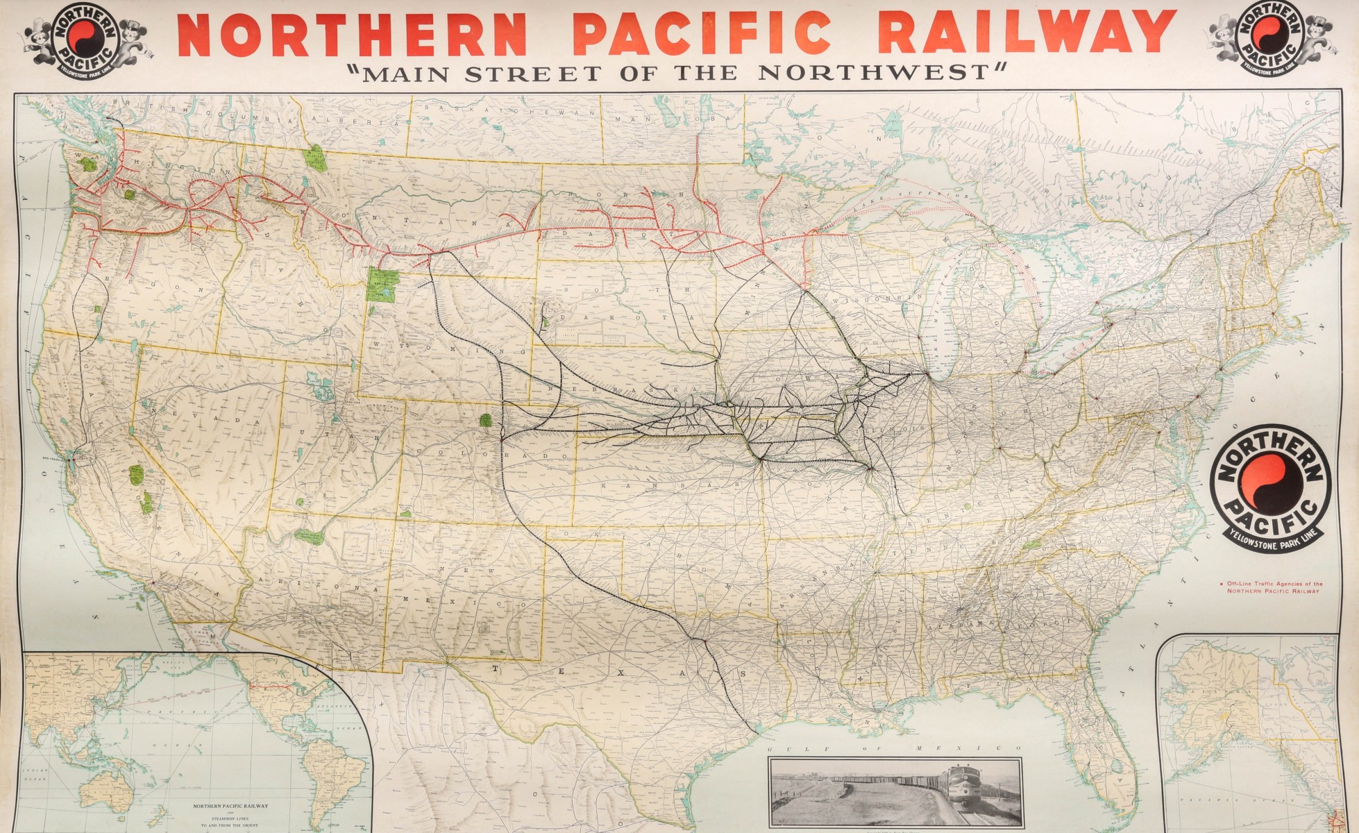 A 1936 NORTHERN PACIFIC 'YELLOWSTONE PARK LINE' RR MAP