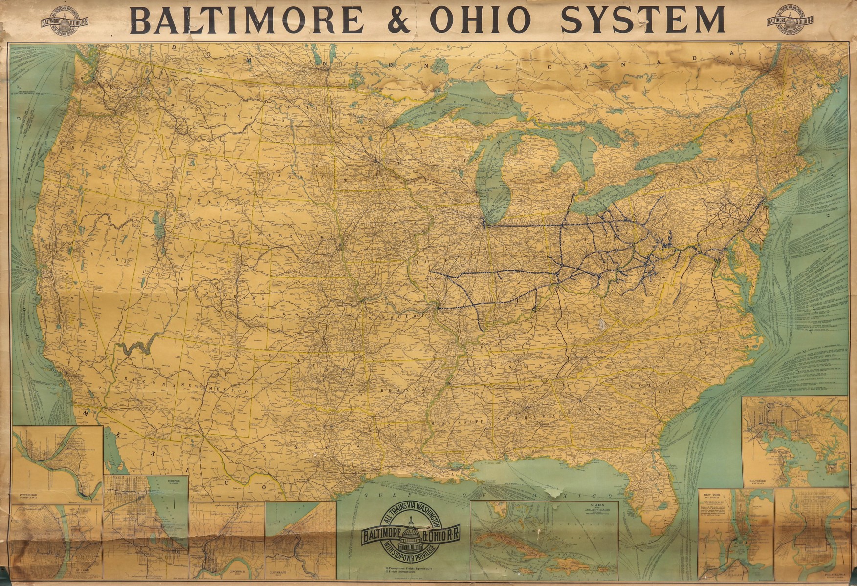 A B.&O. RAILROAD SYSTEM MAP DATED 1926