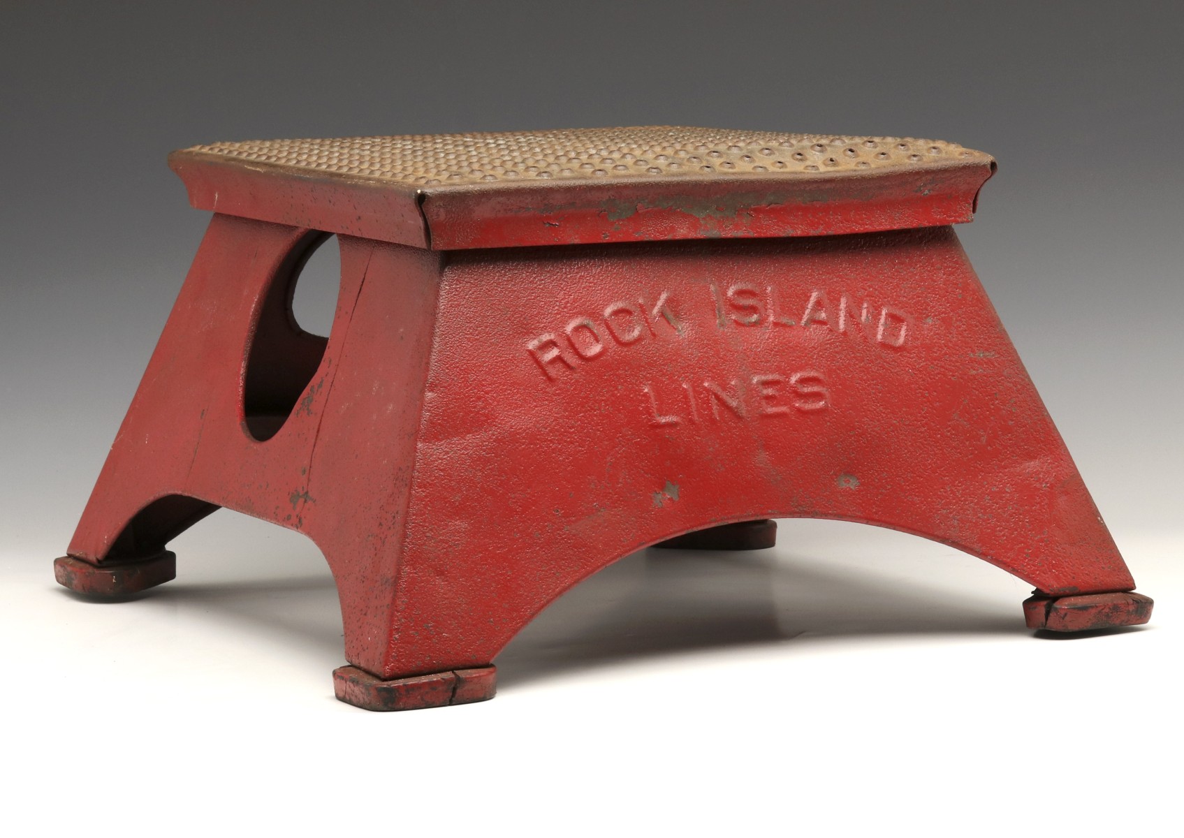 A ROCK ISLAND RAILROAD STEEL STEP BOX