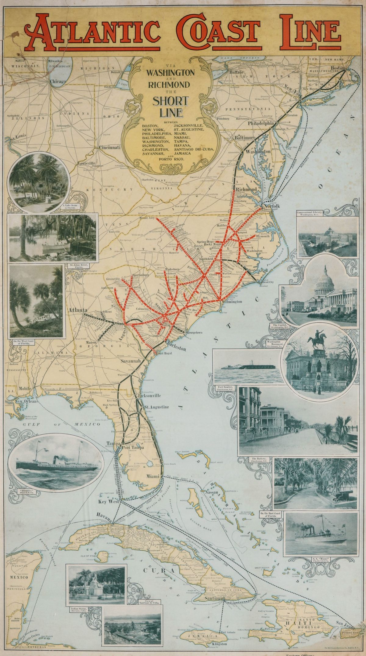 AN ATLANTIC COAST LINE RAILROAD STEAMSHIP MAP