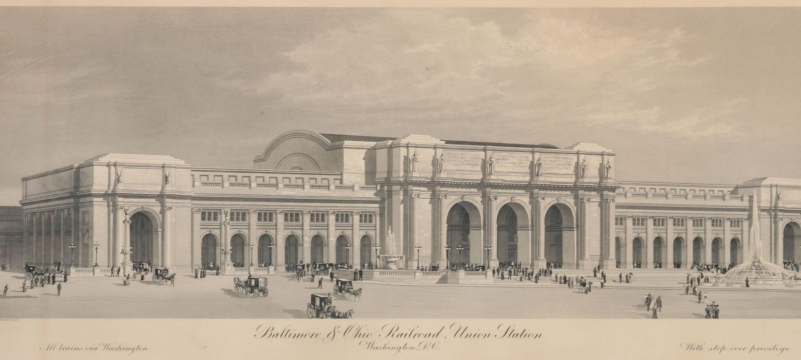 A 1916 ENGRAVING OF B&O RR UNION STATION, WASHINGTON DC