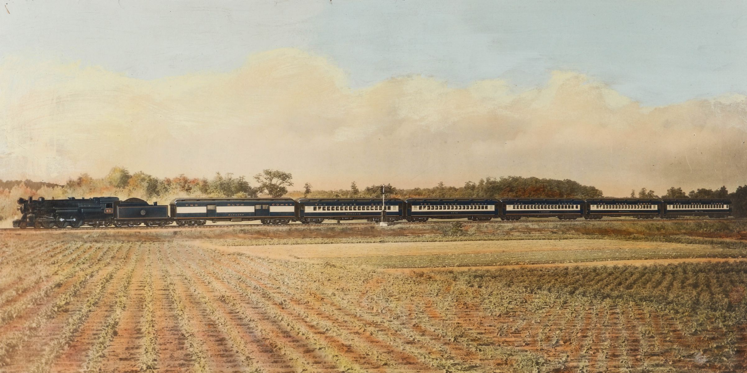 A FRAMED PROMOTIONAL IMAGE OF THE BLUE COMET C. 1920