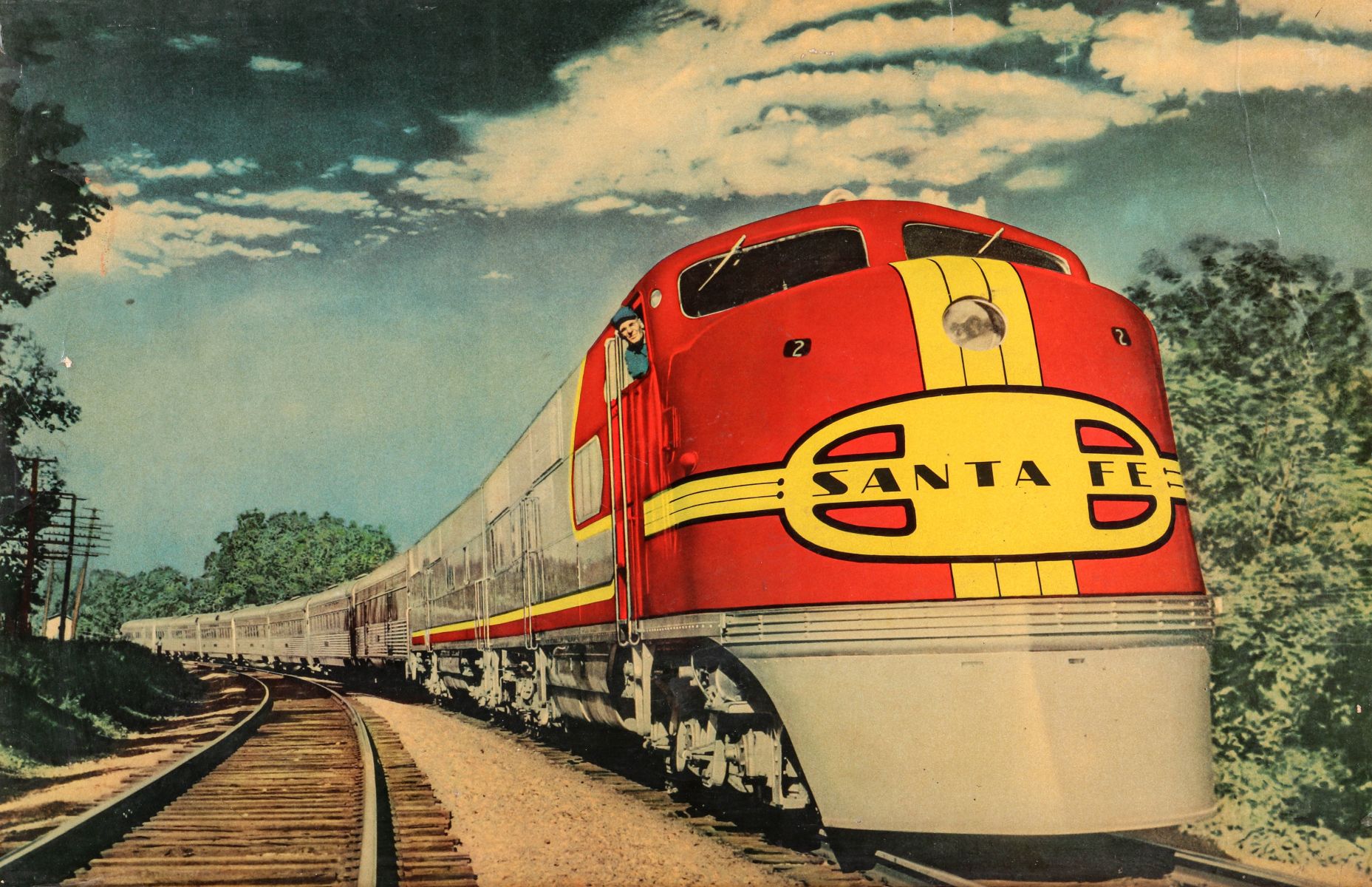 TWO MID 20TH CENTURY SANTA FE RR PROMOTIONAL PRINTS