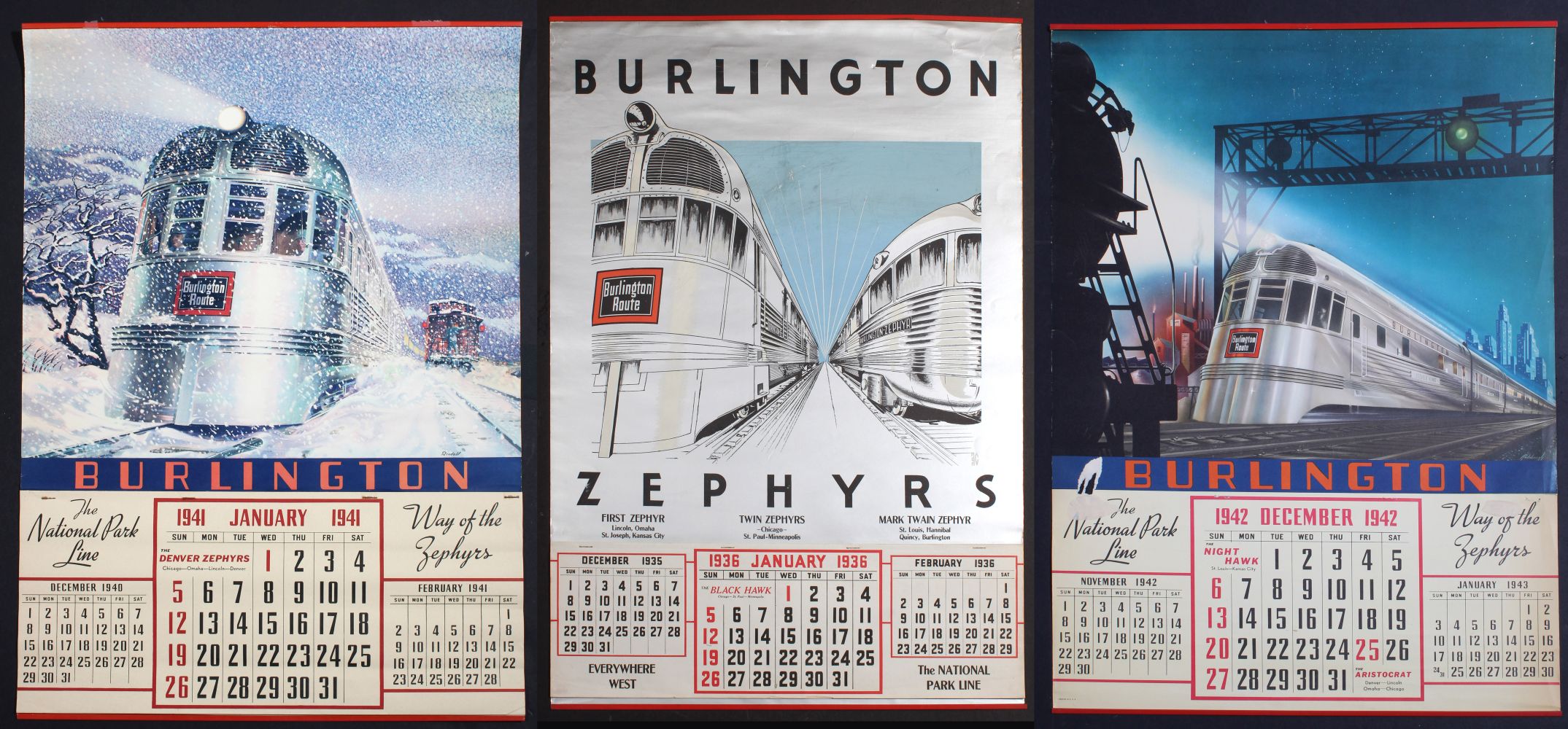 BURLINGTON ROUTE STREAMLINED ZEPHYR RAILROAD CALENDARS