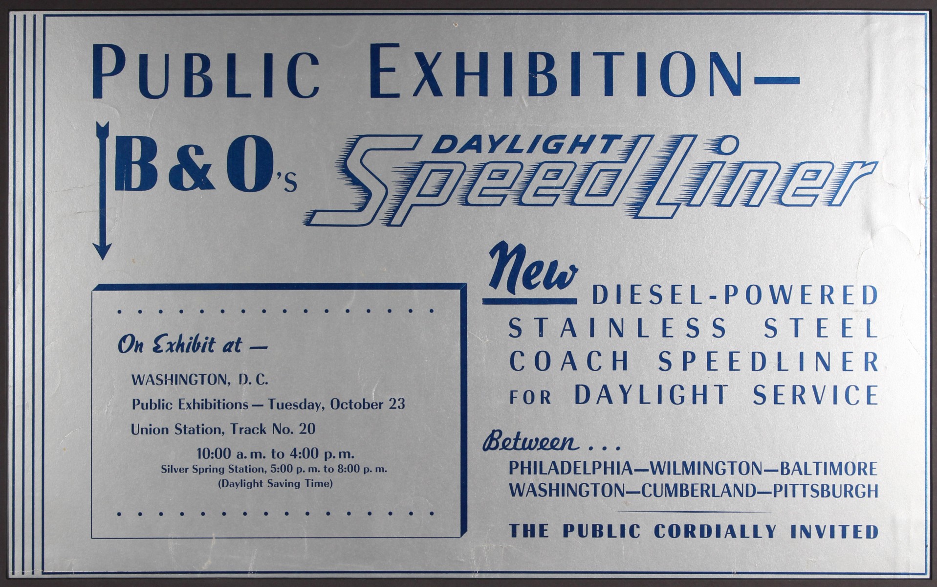 A B&O RAILROAD POSTER FOR 'DAYLIGHT SPEEDLINER'