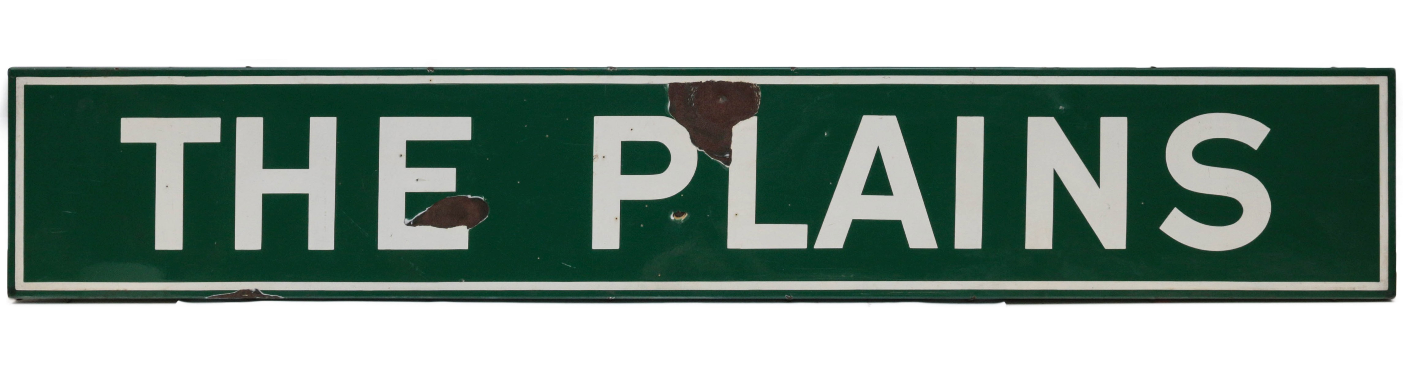 A PORCELAIN ENAMEL SIGN FOR 'THE PLAINS'