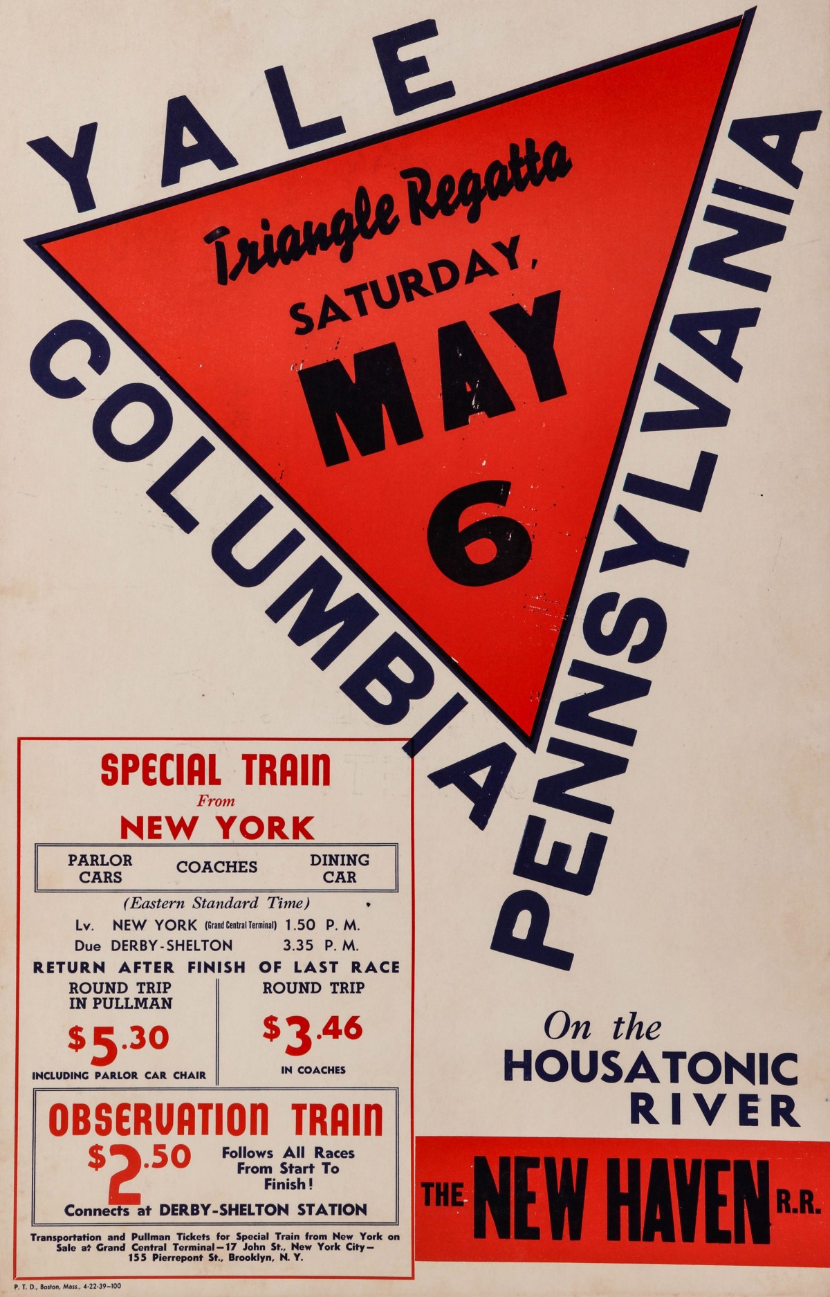 NEW HAVEN R.R. 'TRIANGLE REGATTA' SPECIAL TRAIN PLACARD