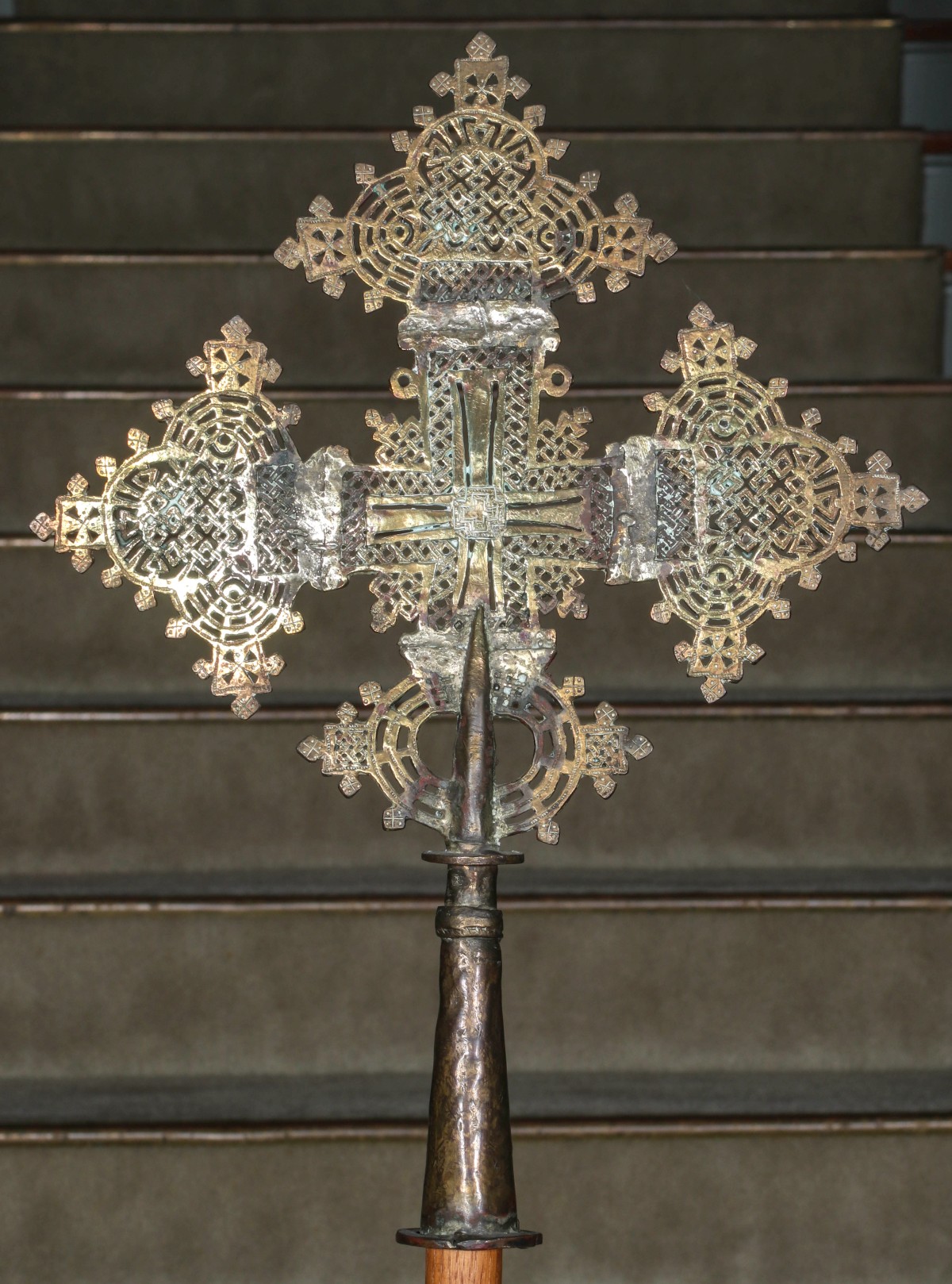 AN ETHIOPIAN PROCESSIONAL STAFF COPTIC CROSS