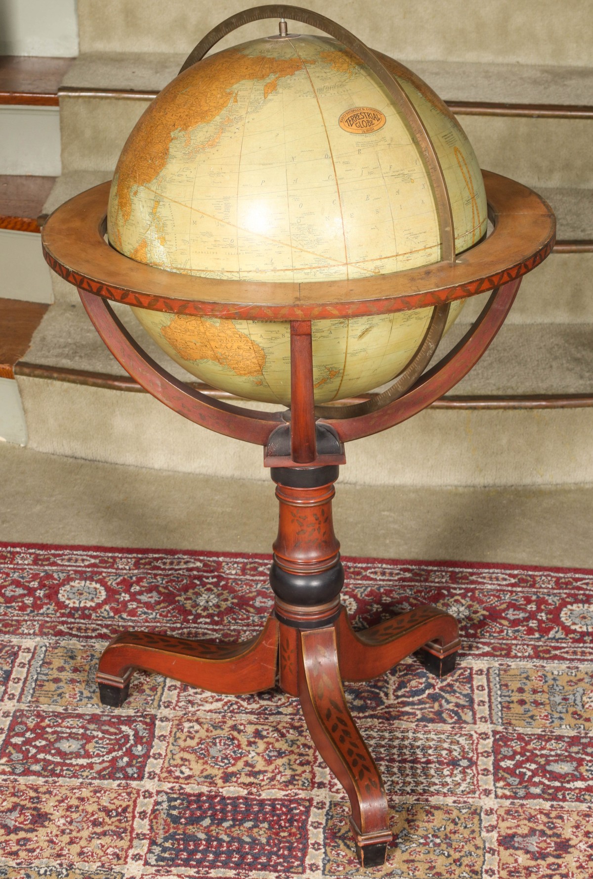 AN EARLY 20TH C. RAND MACNALLY WORLD TERRESTRIAL GLOBE