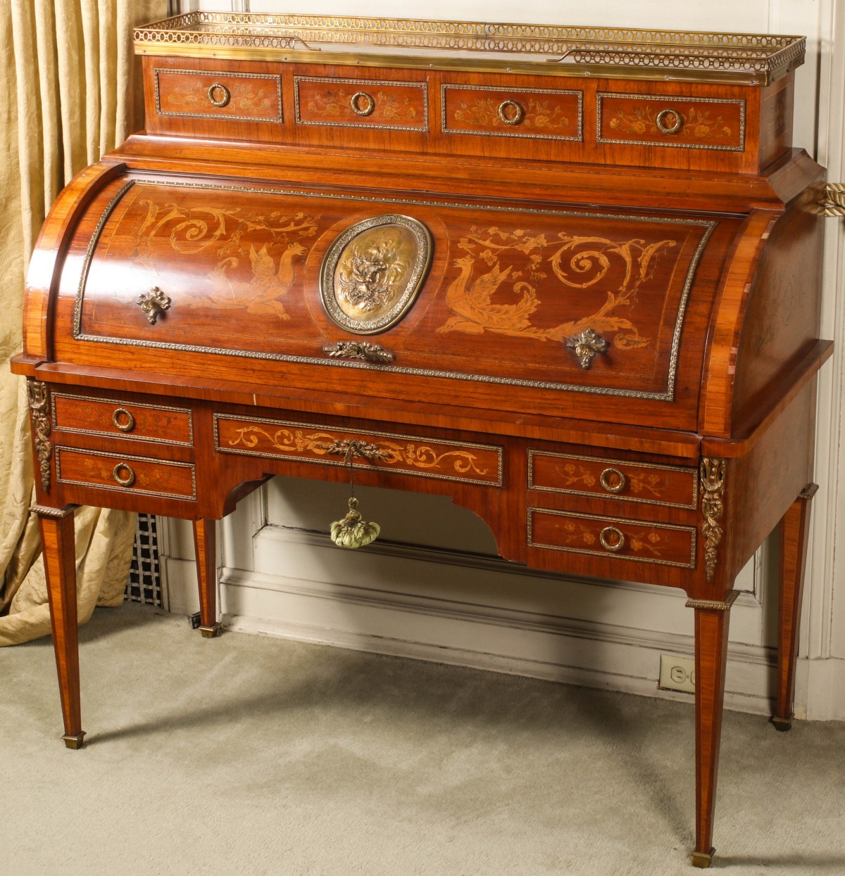 AN ELABORATE 19TH CENTURY LOUIS XVI CYLINDER FRONT DESK