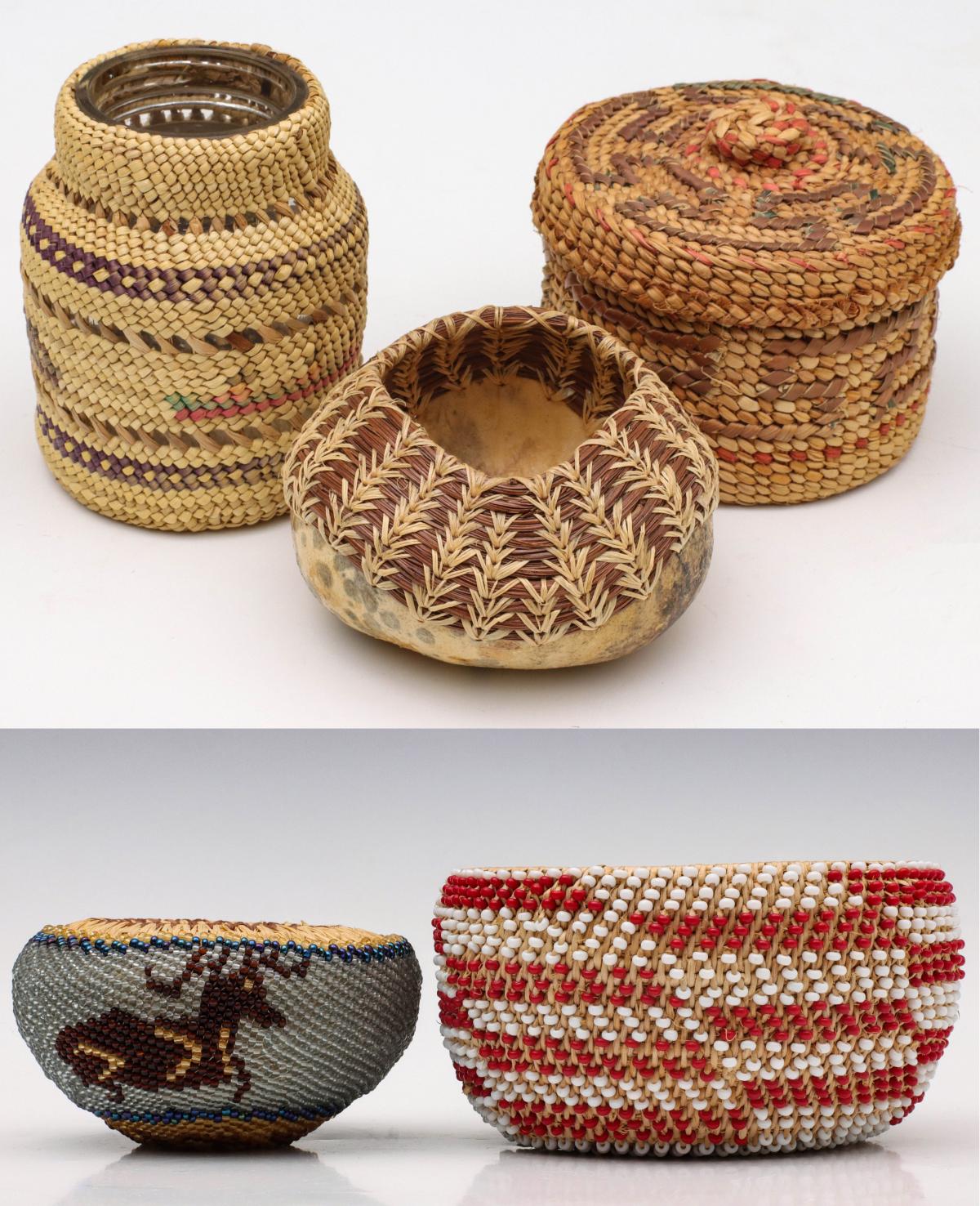 FIVE SMALL LATE 20TH C. NATIVE AMERICAN BASKETS