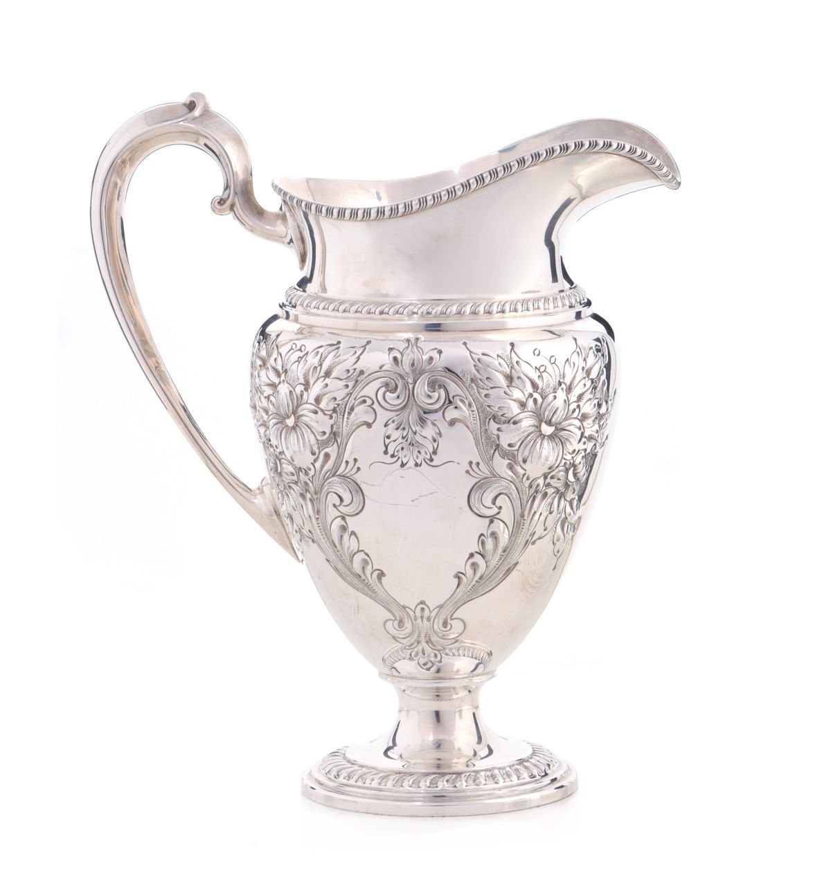 A FRANK WHITING HAND CHASED STERLING WATER PITCHER