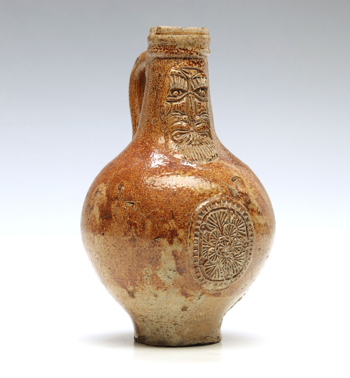 A 17TH C. GERMAN BELLARMINE JUG FROM THE THAMES