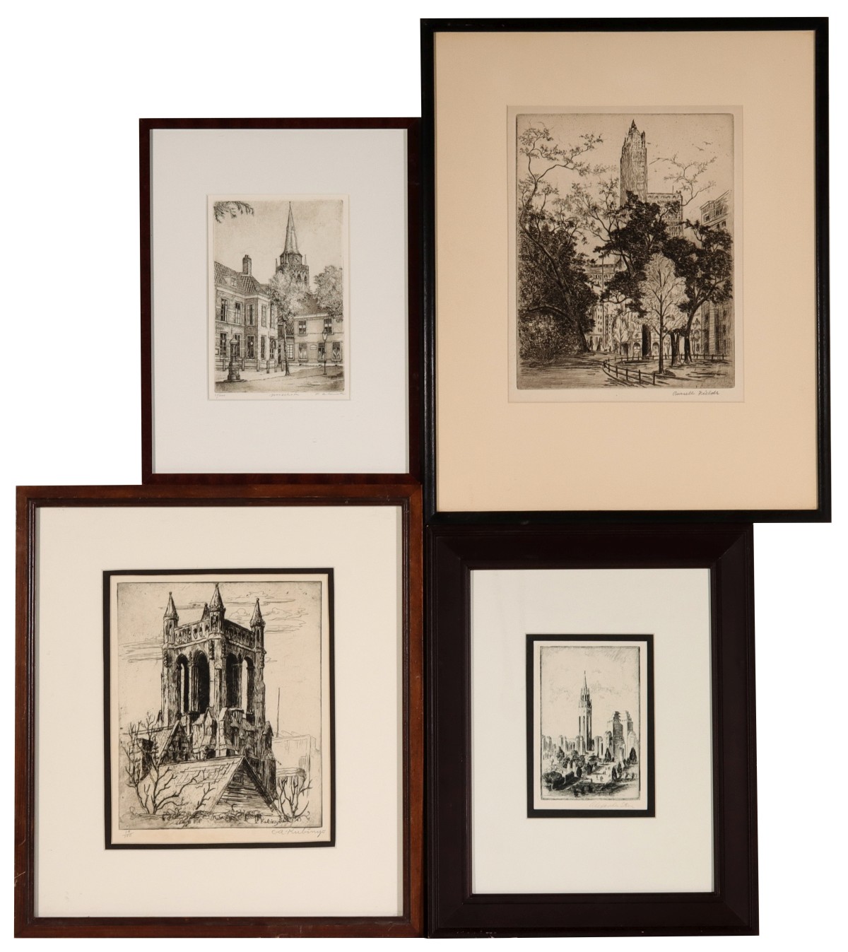 FOUR EARLY 20C AMERICAN PENCIL SIGNED ETCHINGS