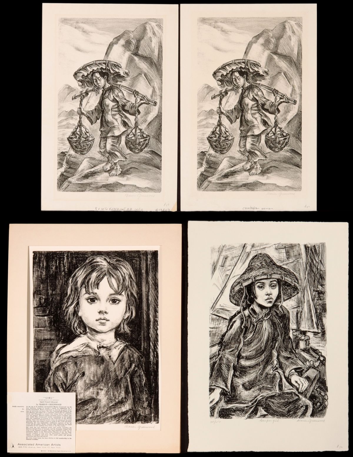 MARION GREENWOOD FOUR PENCIL SIGNED LITHOS