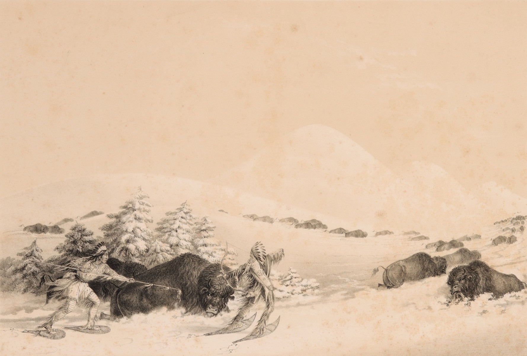 AFTER GEORGE CATLIN, BUFFALO HUNT IN SNOW SHOES