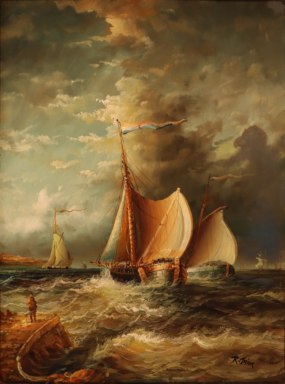 A MODERN DECORATIVE NAUTICAL SCENE OIL PAINTING