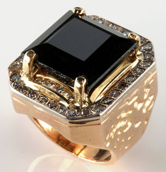 14k gents hematite and diamond dress ring