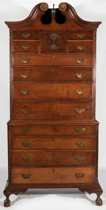 18th Century ChippendaleCherry Bonnet Top Chest on Chest