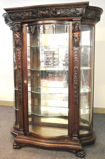 Flint & Horner Oak China Cabinet with Carved Figures