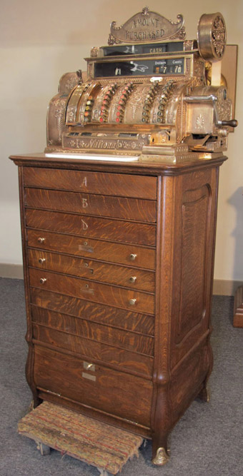 National Cash Register Model #532 on Oak Bombay Base