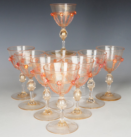 An Amazing 83 Piece Set of Salviati Venetian Glass Table Ware