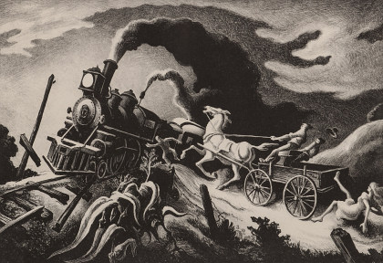 Thomas Hart Benton (1889‑1975), Pencil‑Signed Lithograph, Wreck of the Ol' 97