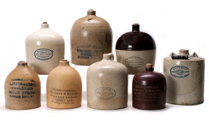 A Sampling of Kansas City Whiskey Jugs with Advertising