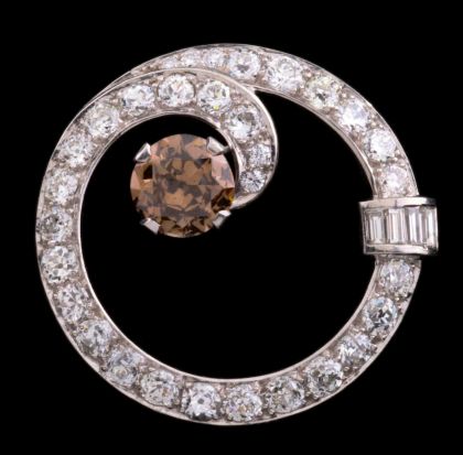 Platinum Brooch with 2 Carat Brown Diamond