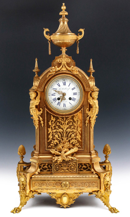 A Large Gilt Bronze Clock, Signed Gustav Levy, Paris