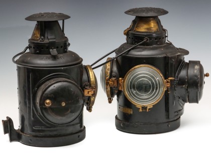 A Pair of Adlake Locomotive Lamps Marked Santa Fe