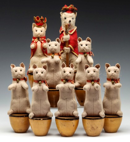 A Steiff Pre Button Era Cat and Kittens Skittle Set