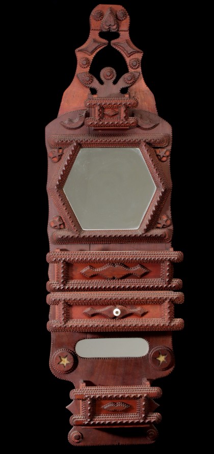 An Elaborate Tramp Art Shaving Mirror, 42 Inches