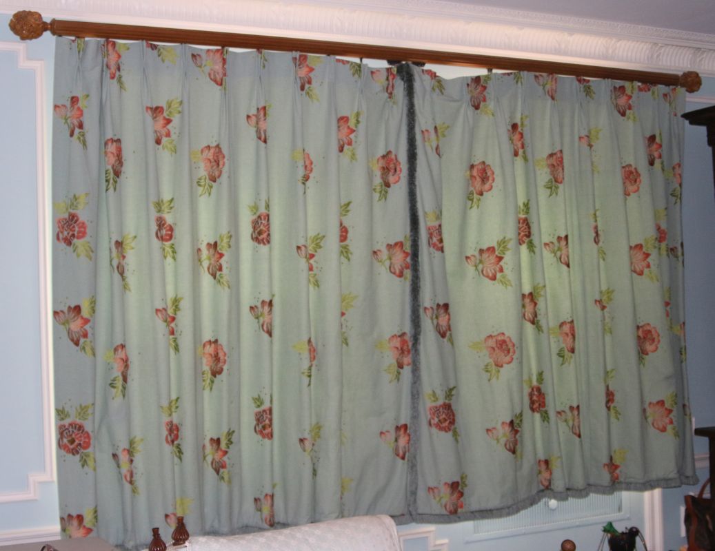 EIGHT CUSTOM DRAPERY PANELS WITH HARDWARE